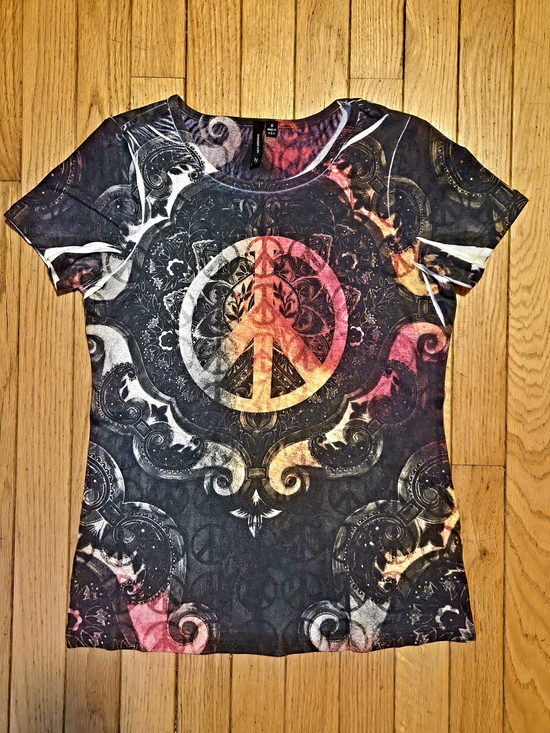 new directions Tops - ​New Directions Boho Peace Sign Graphic Tee Small Burnout Mandala Festival Shirt